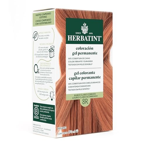 Herbatint Żelowa farba do włosów 8R jasny blond miedziany – 170 ml, bez amoniaku, optymalne pokrycie siwych włosów, z 8 ekstraktami organicznymi, idealna dla wrażliwej skóry