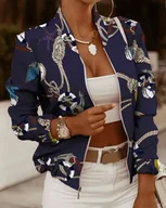 Kurtki damskie - Kurtka bomberka damska we wzory - Granatowy - miniaturka - grafika 1