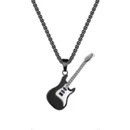Wiuo Spersonalizowany modny wisiorek gitarowy ze stali nierdzewnej uliczny klasyczny modny męski naszyjnik ze stali tytanowej czarny