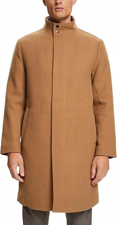 Esprit Płaszcz Męski Klasyczny z Wełną Brązowy XL Jxb