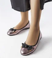 Mokasyny damskie - Srebrne metaliczne balerinki z kokardką Boro-38 - miniaturka - grafika 1