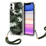 Etui i futerały do telefonów - Guess nakładka do iPhone 11 GUHCN61KSARKA zielona hard case Camo Collection GUE001334 - miniaturka - grafika 1