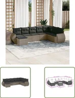 Sofy ogrodowe - The Living Store 8-częściowa sofa ogrodowa z poduszkami z szarego polirattanu - miniaturka - grafika 1