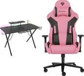 Biurka gamingowe - Biurko Genesis Holm 300 RGB Czarne 120 cmx60 cm + Fotel Nitro 720 czarno-różowy - miniaturka - grafika 1