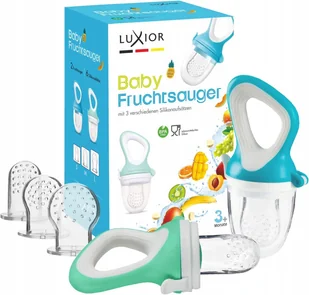 Smoczek Do Owoców Luxior do Karmienia Silikonowy 2 Sztuki + 6 Nakładek - Sztućce dla dzieci - miniaturka - grafika 1
