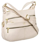 Torebki damskie - Torebka damska na ramię eko Rovicky na suwak pojemna listonoszka z kieszeniami, beżowy - miniaturka - grafika 1