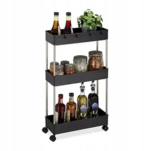 Wąska półka wnękowa z kółkami Organizer wąski na kółkach Relaxdays czarny - Wózki kuchenne - miniaturka - grafika 1