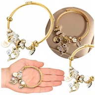 Bransoletki - SREBNY KRYSZTAŁ BRANSOLETKA DAMSKA ZŁOTA SZTYWNA DELFIN CHARMS ELEGANCKA - miniaturka - grafika 1