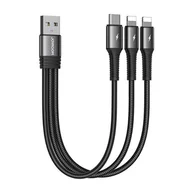 Kable USB - Joyroom Kabel USB S-01530G10 3w1 USB-C / 2x Lightning 3.5A 0,15m czarny - miniaturka - grafika 1