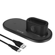 Ładowarki do telefonów - Swissten Bezprzewodowa ładowarka 3v1 pro iPhone Apple Watch Apple Airpods/Pro 15W 22055506) Czarna - miniaturka - grafika 1