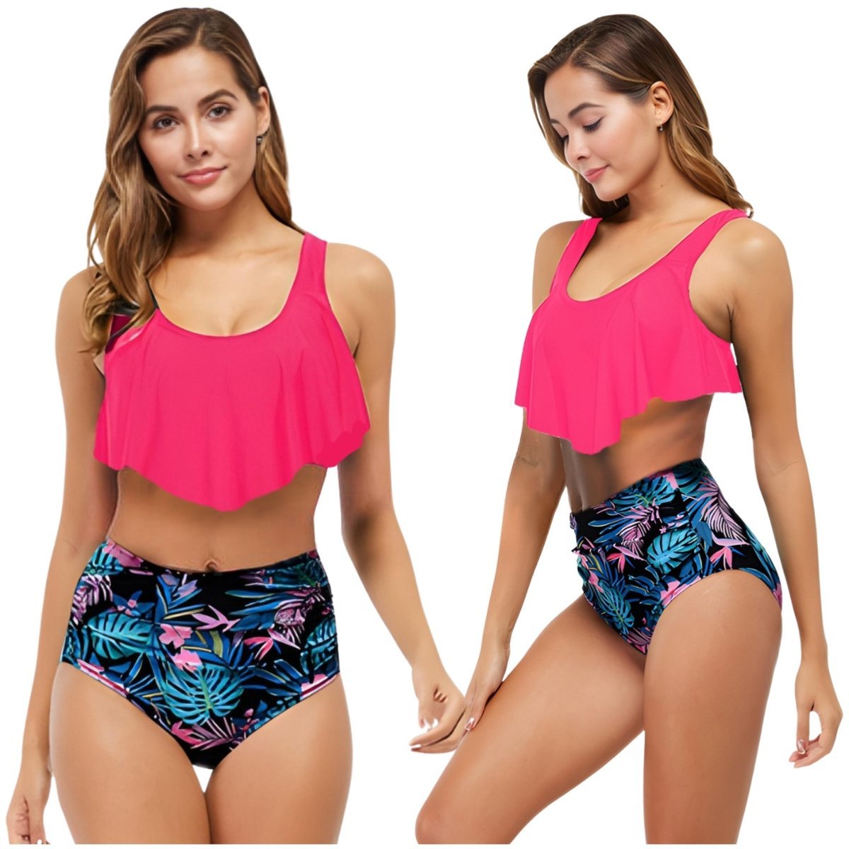 STRÓJ KĄPIELOWY DWUCZĘŚCIOWY BIKINI KOMPLET GÓRA TOP DAMSKI DÓŁ WYSOKI STAN