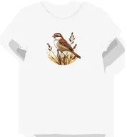 Koszulki i topy damskie - Koszulka damska biała z motywem brązowego wróbla na łące XXL - miniaturka - grafika 1
