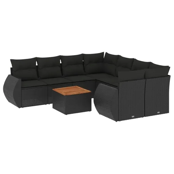 Modułowy zestaw mebli ogrodowych czarny rattan PE z poduszkami 62x62x69 cm