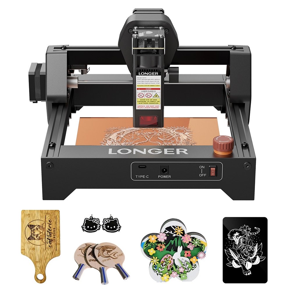 LONGER RAY5 Mini 5 5W Laser Engraver 0 08×0 08mm Laser Spot 12000mm/min Speed 130×130mm Work Area 8mm Cutting Depth WiFi