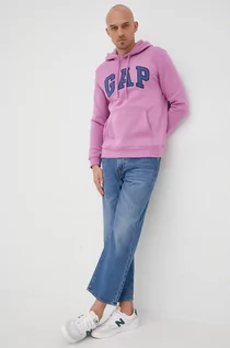 Bluzy męskie - Gap bluza męska kolor fioletowy z kapturem z aplikacją - - grafika 1