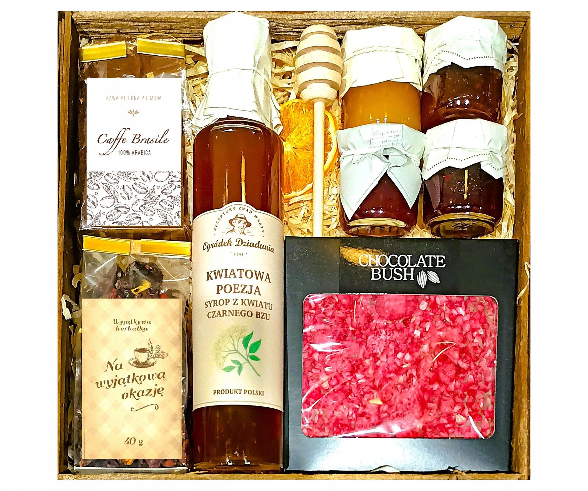 Kosz Box Prezentowy Upominek Miód Herbata Malina