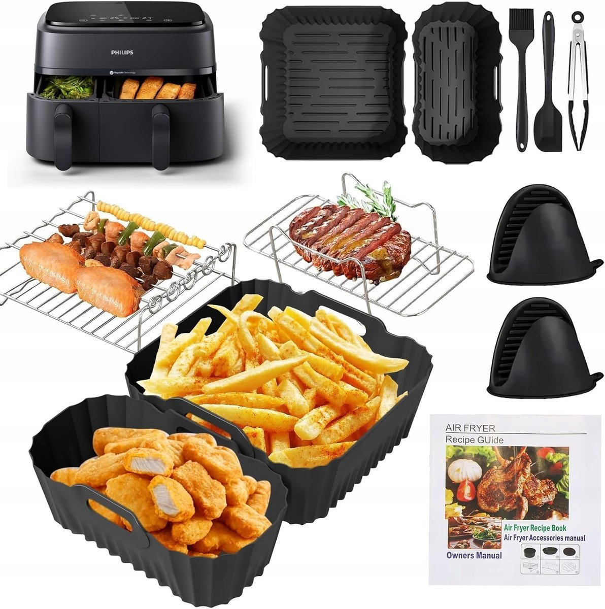 AKCESORIA FOREMKI SILIKONOWE AIR FRYER PHILIPS DUAL BASKET 6L/3L SZCZYPCE