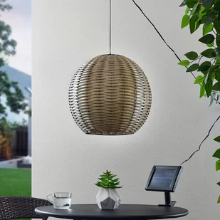 Lindby Catrica solarna lampa wisząca LED, rattan - Lampy ogrodowe - miniaturka - grafika 1