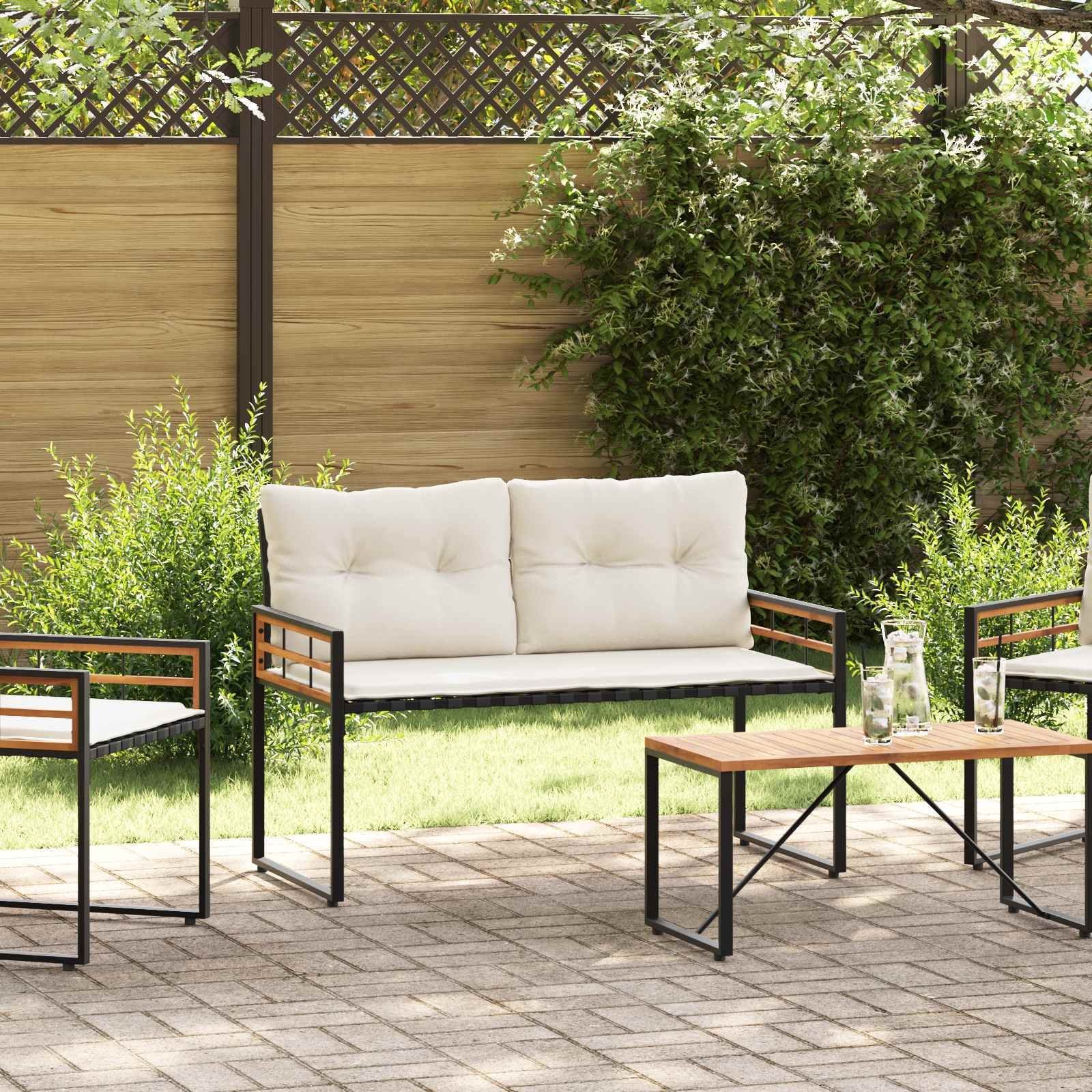 vidaXL Ławka Z Warstwą Drewnianą z poduszką Kremowy 114 x 55 x 77 cm