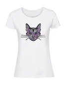 Koszulki i topy damskie - Damska koszulka z nadrukiem - Kot kolorowy kolor biały M - miniaturka - grafika 1