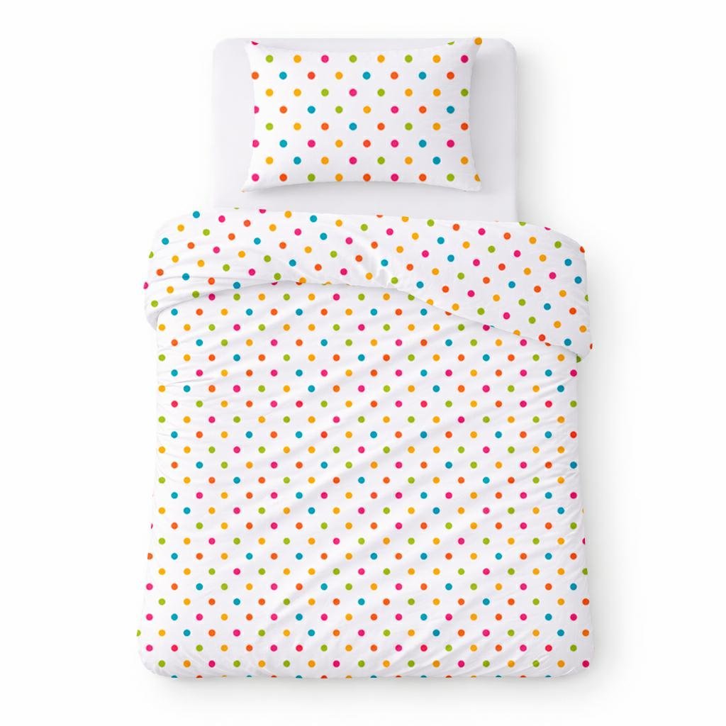 Pościel bawełniana 140x200 biała w kolorowe kropki, dziecięcy nowoczesny - COTTON HOME KIDS