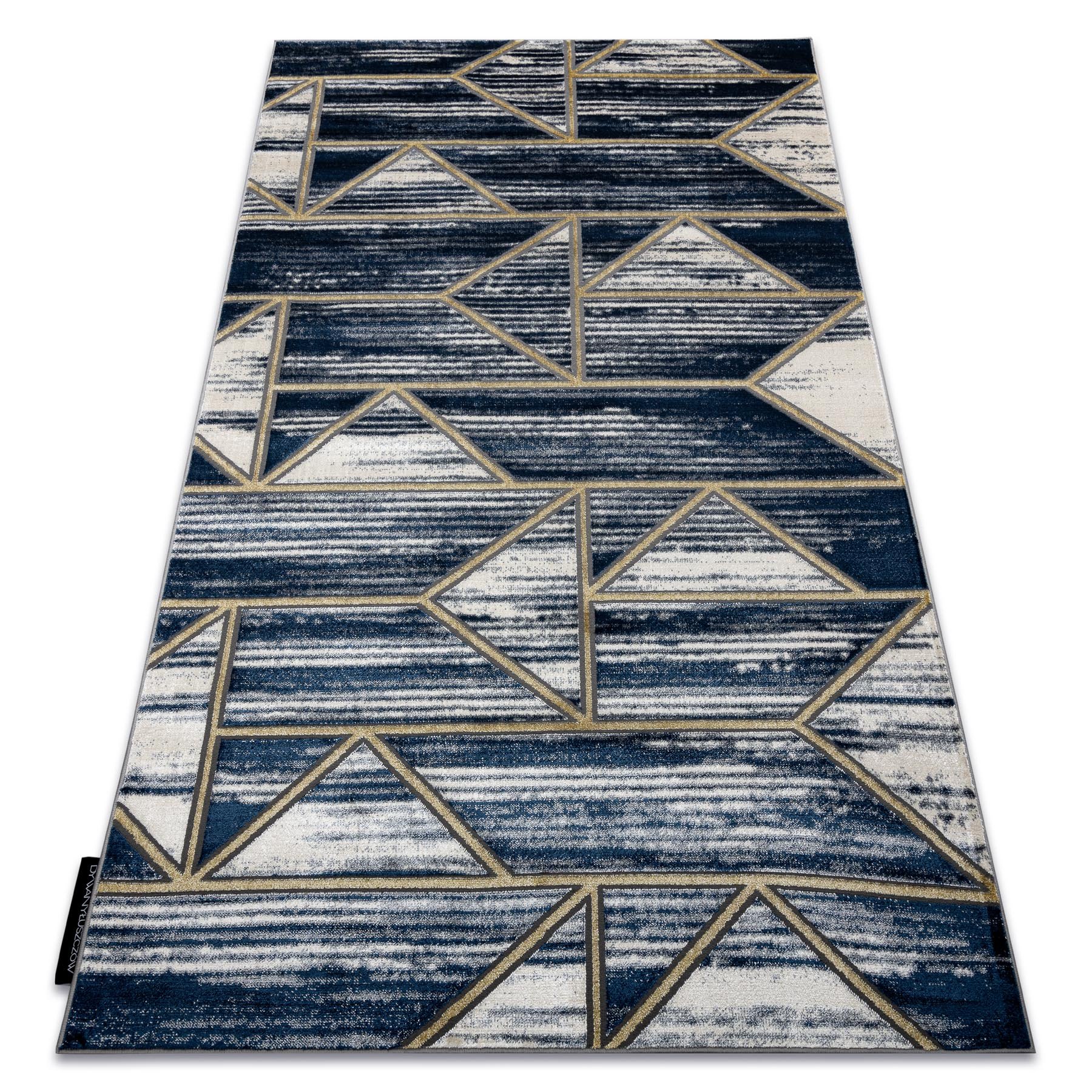 Dywan DE LUXE nowoczesny 462 Geometryczny - Strukturalny granatowy / złoty niebieski 240x340 cm