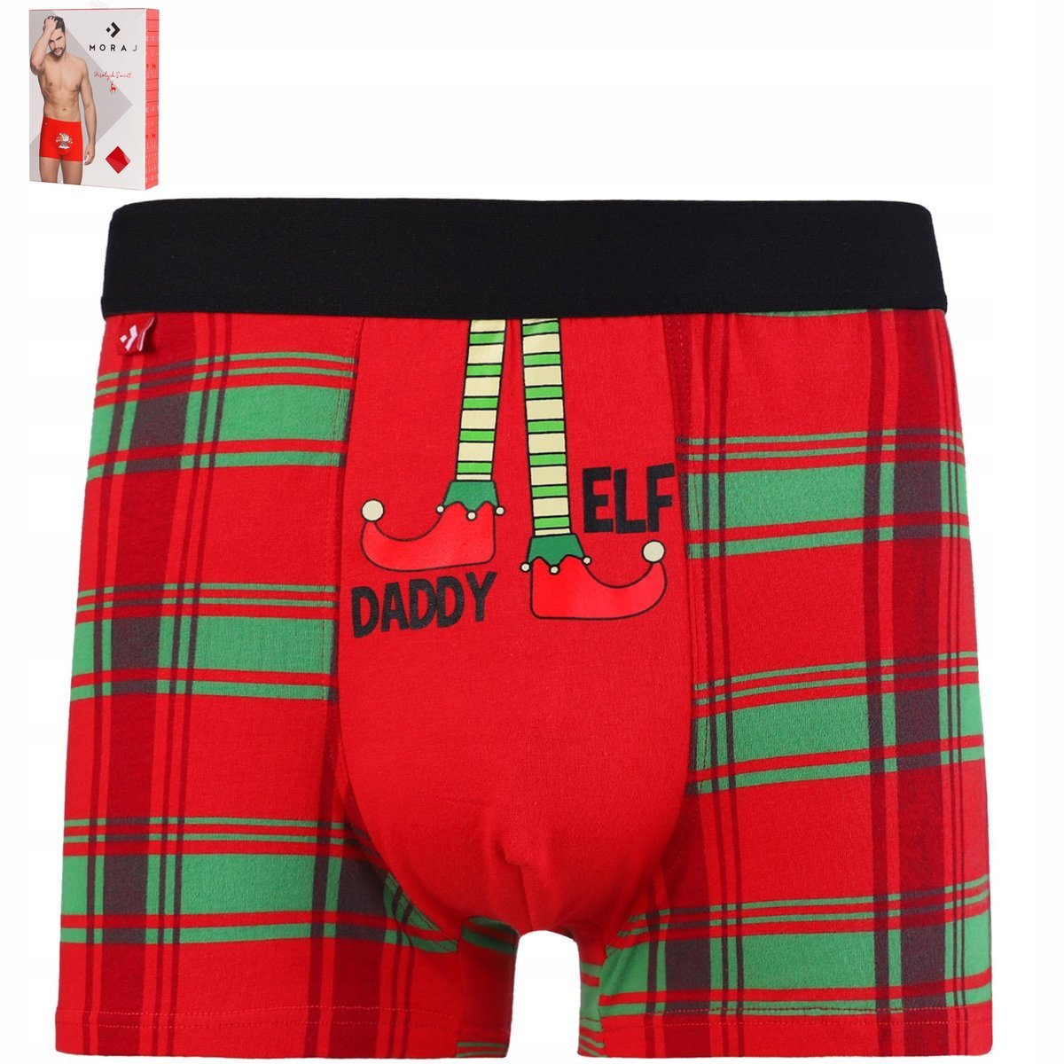 BOKSERKI ŚWIĄTECZNE MĘSKIE MAJTKI PREZENT NA ŚWIĘTA ELF W KRATKĘ MORAJ M