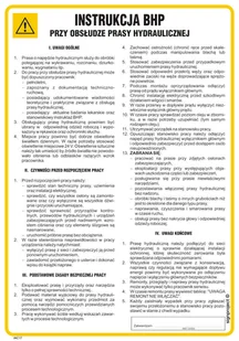 IAC17 INSTRUKCJA BHP PRZY OBSŁUDZE PRASY HYDRAULICZNEJ, HN - PŁYTA ELASTYCZNA 0,4MM; (245X350MM) - Instrukcje stanowiskowe BHP - miniaturka - grafika 1