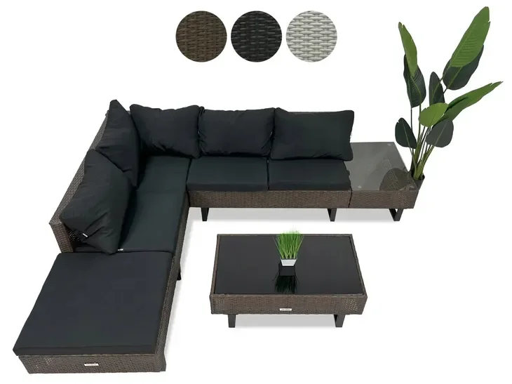 Zestaw meble ogrodowe rattanowe komplet Narożnik Sofa Stolik Brązowy Loft