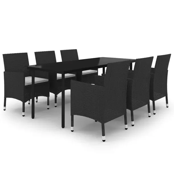 Zestaw mebli ogrodowych czarny rattan PE, stół 200x100x74 cm, 6 krzeseł