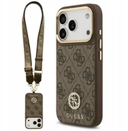 Etui i futerały do telefonów - Etui Guess 4G Strass Logo & Big Strap Metal Buttons MagSafe do iPhone 17 Pro brązowy - miniaturka - grafika 1