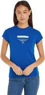 Koszulki i topy damskie - Calvin Klein Jeans Damska koszulka z logo w paski nowoczesna prosta koszulka S/S T-shirty, Czajnik niebieski, L - miniaturka - grafika 1