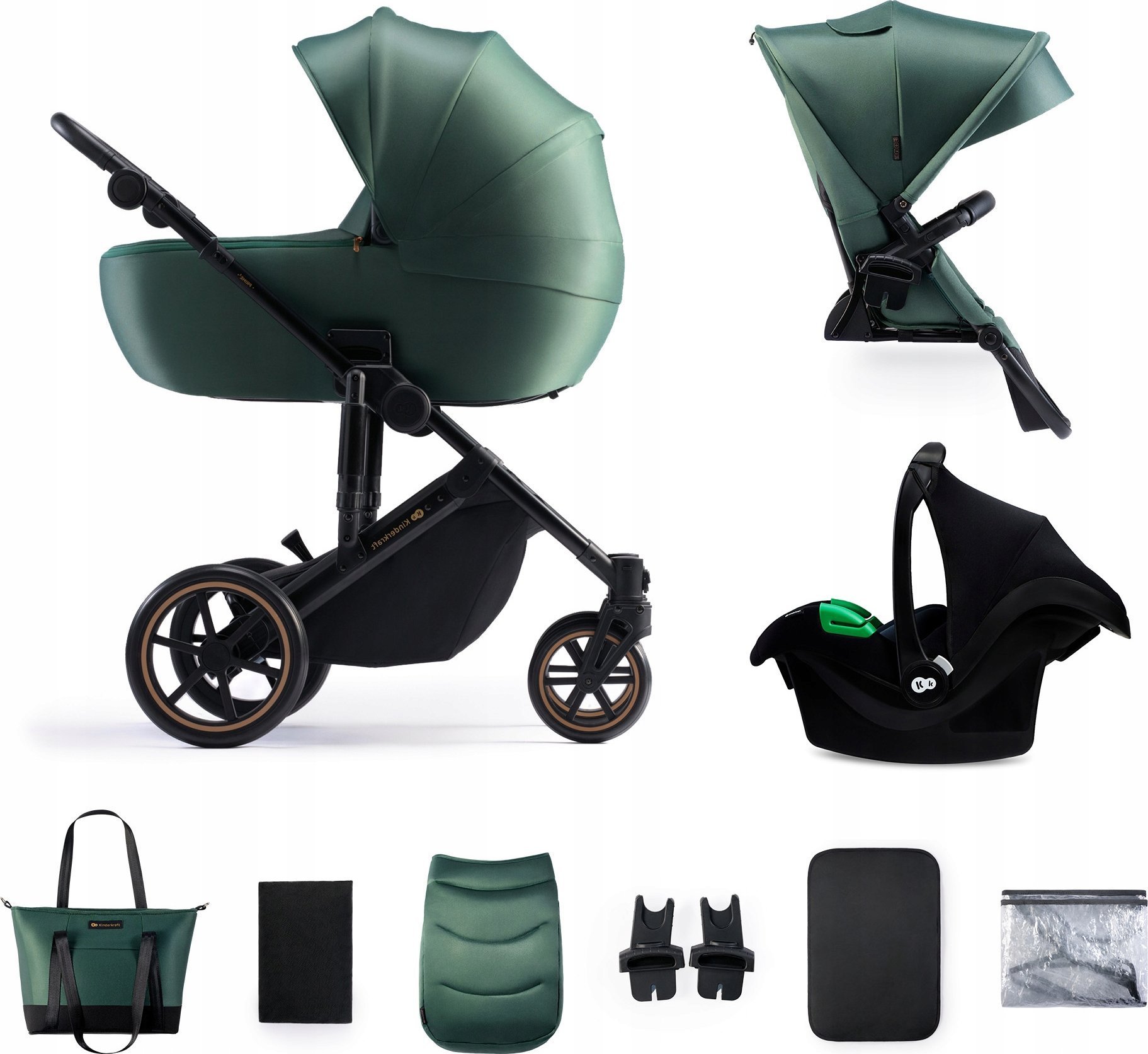 Wózek KinderKraft KINDERKRAFT stroller 3in1 PRIME 2 3IN1 MINK PRO DARK GREEN, KSPRIM02GRE300I