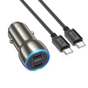 HOCO ładowarka samochodowa 2x Typ C + kabel Typ C do Typ C PD 40W Z48 szary - Akcesoria do smartwatchy - miniaturka - grafika 1