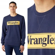 Bluzy męskie - Wrangler SEASONAL CREW Navy granatowa bawełniana bluza logo REGULAR FIT M - miniaturka - grafika 1