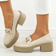 Mokasyny damskie - Beżowe mokasyny damskie na platformie Vinceza 58231 - miniaturka - grafika 1