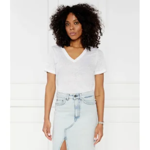 Calvin Klein Lniany t-shirt | Regular Fit - Koszulki i topy damskie - miniaturka - grafika 1
