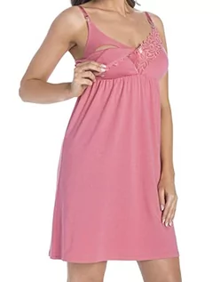 Piżamy damskie - Damska koszula nocna do karmienia wiskoza kwiatowa koronka Nanni Teyli różowa rozmiar XS, różowy - grafika 1
