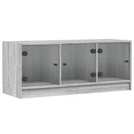 Szafki RTV - vidaXL Szafka pod TV ze szklanymi drzwiami Szara Sonoma 102x37x42 cm - miniaturka - grafika 1