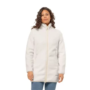 Kurtki damskie - Damski płaszcz polarowy Jack Wolfskin HIGH CURL COAT W cotton white - S - grafika 1