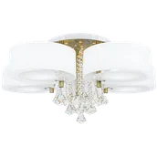 Lampy sufitowe - Mdeco Glamour LAMPA sufitowa DRS8006/5 21QG MDECO abażurowa OPRAWA z łańcuszkami na stół biała mosiądz DRS8006/5 21QG - miniaturka - grafika 1
