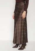 Spódnice - Brązowa Wiskozowa Spódnica Satynowa w Kropki o Rozkloszowanym Kroju Fedrana - miniaturka - grafika 1