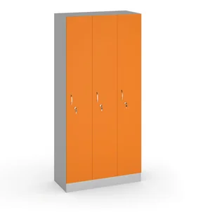 B2B Partner Drewniana szafa ubraniowa trzydrzwiowa, 1900 x 900 x 420 mm, szary/pomarańczowy 284500 - Szafy biurowe - miniaturka - grafika 1