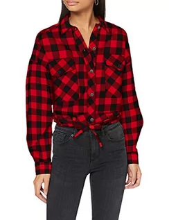 Koszule damskie - Urban Classics Damska koszula z krótkim rękawem typu oversized Check, czarny/czerwony, XS Duże rozmiary - grafika 1