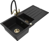 Zlewozmywaki z baterią - Mexen Andres zlewozmywak granitowy 1,5-komorowy z ociekaczem i baterią kuchenną Duo, czarny - 6515-77-671701-57-G - miniaturka - grafika 1