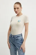 Koszulki sportowe damskie - Guess t-shirt FLOWERS damski kolor beżowy W4YI30 J1314 - miniaturka - grafika 1