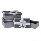 Opakowania i torebki na prezenty - Pudełko prezentowe z kokardą 3szt srebrny ROZETTE - miniaturka - grafika 1