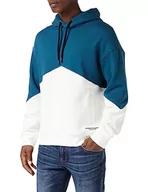 Bluzy męskie - Armani Exchange Męska bluza z kapturem Color Block, przednie kieszenie, niebieski i biały, XL - miniaturka - grafika 1