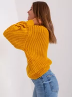 Swetry damskie - Sweter oversize ciemny żółty casual golf dekolt rękaw długi bufiasty - miniaturka - grafika 1