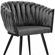 Krzesła - Krzesło Welurowe Plecione Warkocz Grafit Loft Tapicerowane Jadalnia Salon - miniaturka - grafika 1